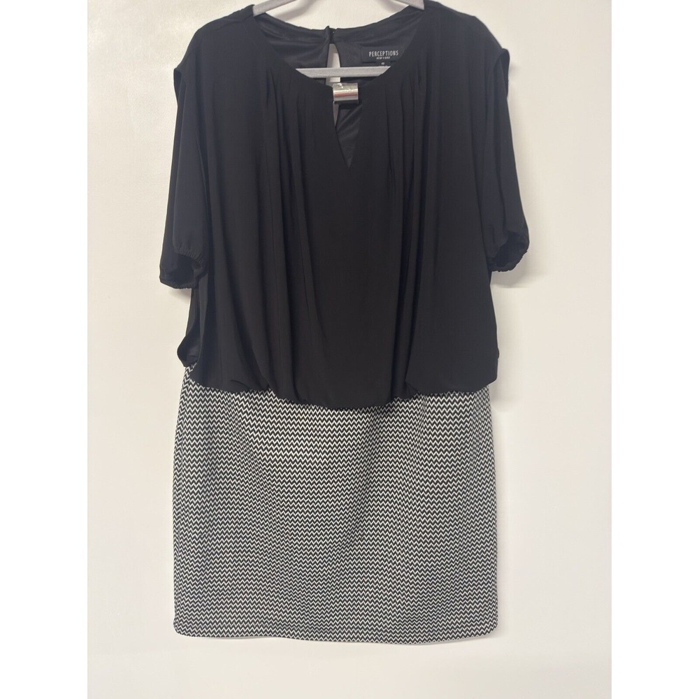 Perceptions Women Lurex Stitching Sparkle Chevron Blouson Dress‎ Black Sz 18 #22